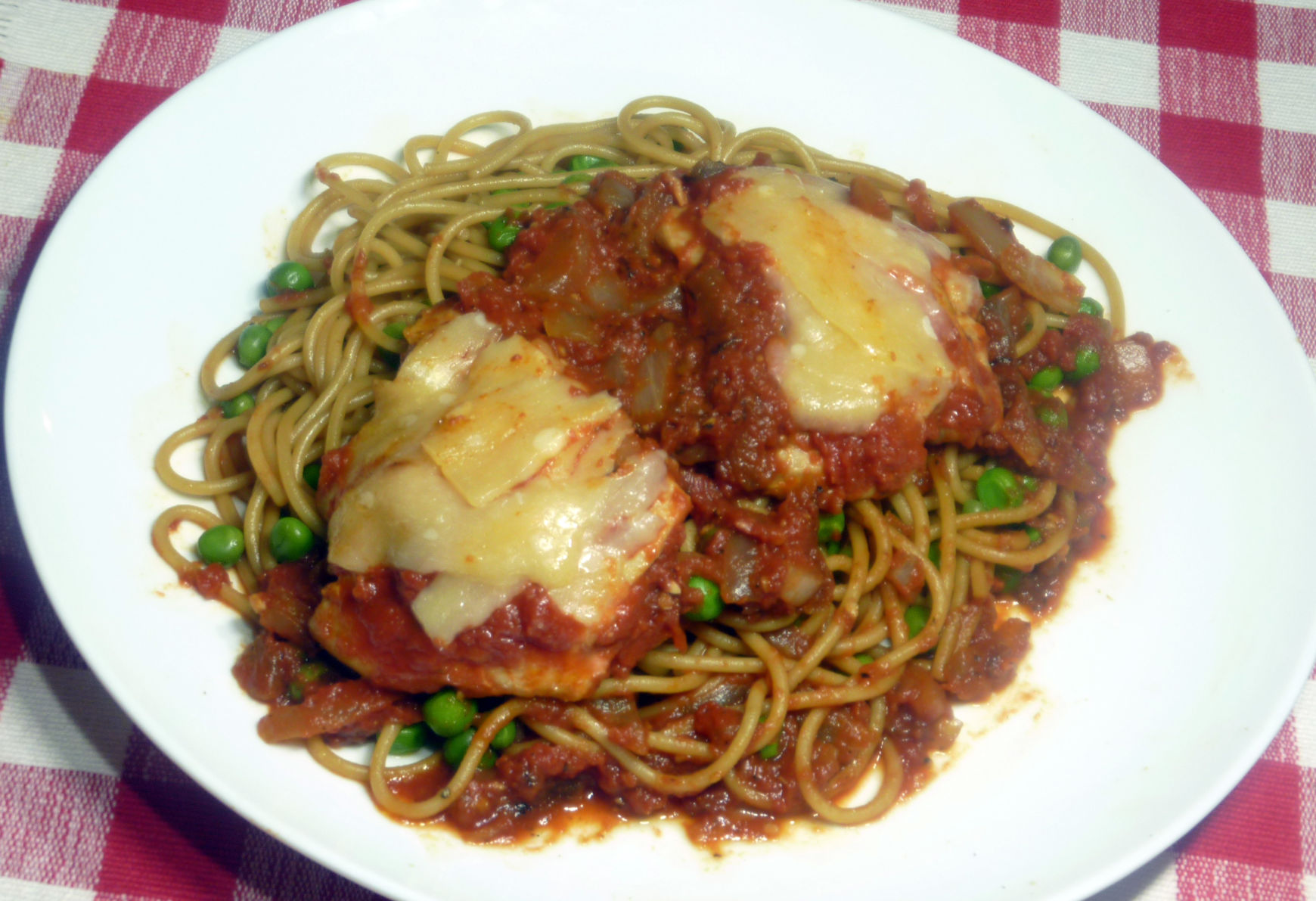 Easy Chicken Parmesan with Spaghetti and Peas